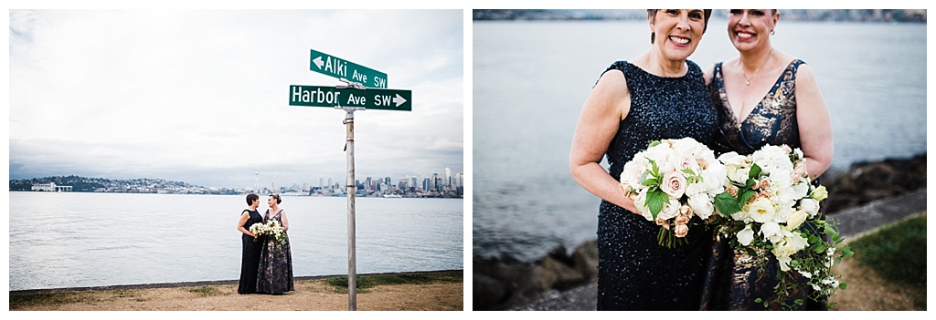 lesbian wedding, offbeat bride, lgbt wedding, gay wedding, two brides, alki beach, salty's on alki wedding, julia kinnunen photography, destination wedding, seattle wedding, wedding photography, bride, newlyweds, same sex wedding, portraits