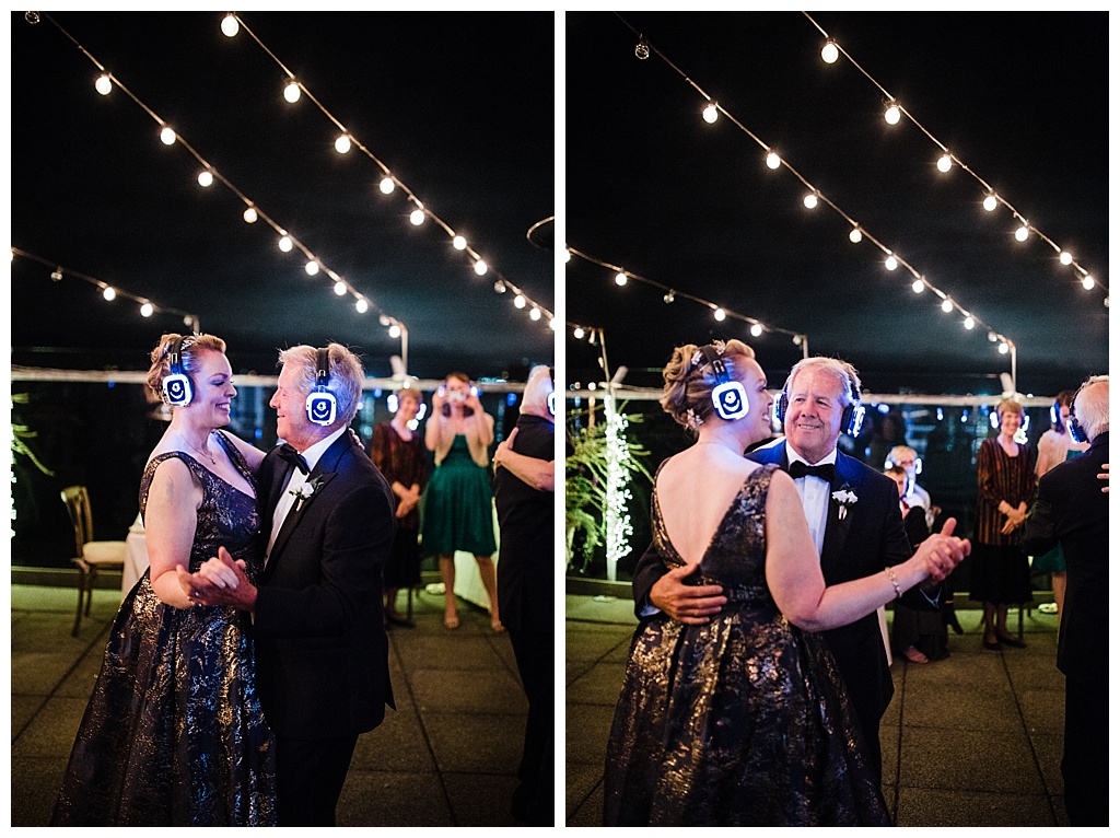 lesbian wedding, offbeat bride, lgbt wedding, gay wedding, two brides, alki beach, salty's on alki wedding, julia kinnunen photography, destination wedding, seattle wedding, wedding photography, bride, newlyweds, same sex wedding, reception, silent disco