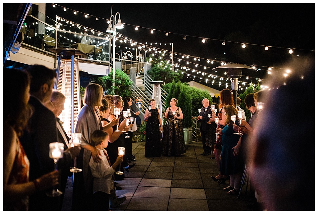 lesbian wedding, offbeat bride, lgbt wedding, gay wedding, two brides, alki beach, salty's on alki wedding, julia kinnunen photography, destination wedding, seattle wedding, wedding photography, bride, newlyweds, same sex wedding, reception, silent disco, dance party