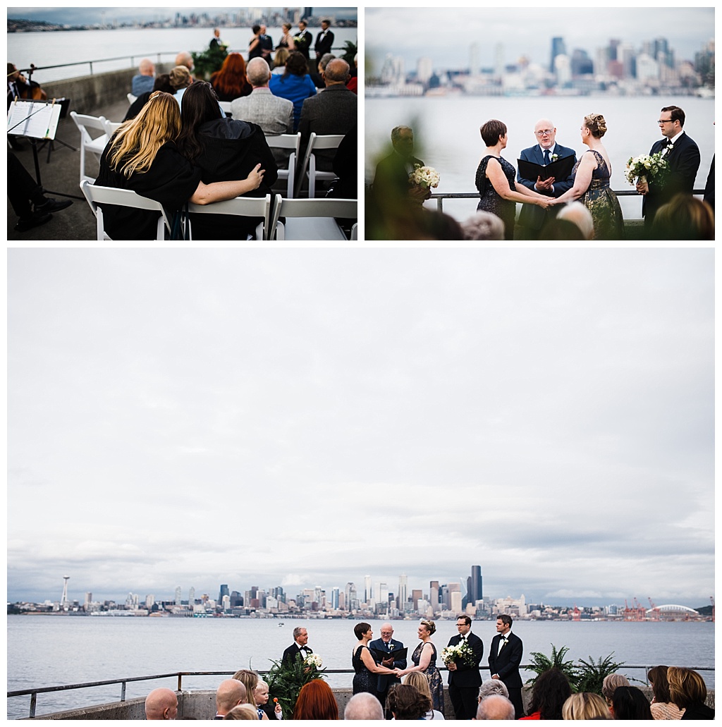 lesbian wedding, offbeat bride, lgbt wedding, gay wedding, two brides, alki beach, salty's on alki wedding, julia kinnunen photography, destination wedding, seattle wedding, wedding photography, bride, newlyweds, same sex wedding, ceremony, wedding with a view