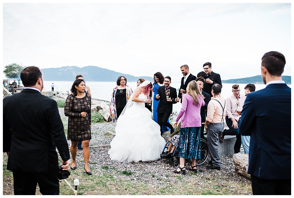 offbeat bride, guemes island resort, julia kinnunen photography, destination wedding, seattle wedding, wedding photography, bride, groom, adventure seekers, newlyweds, northwest washington wedding, elopement, intimate wedding, details, reception, cocktail hour