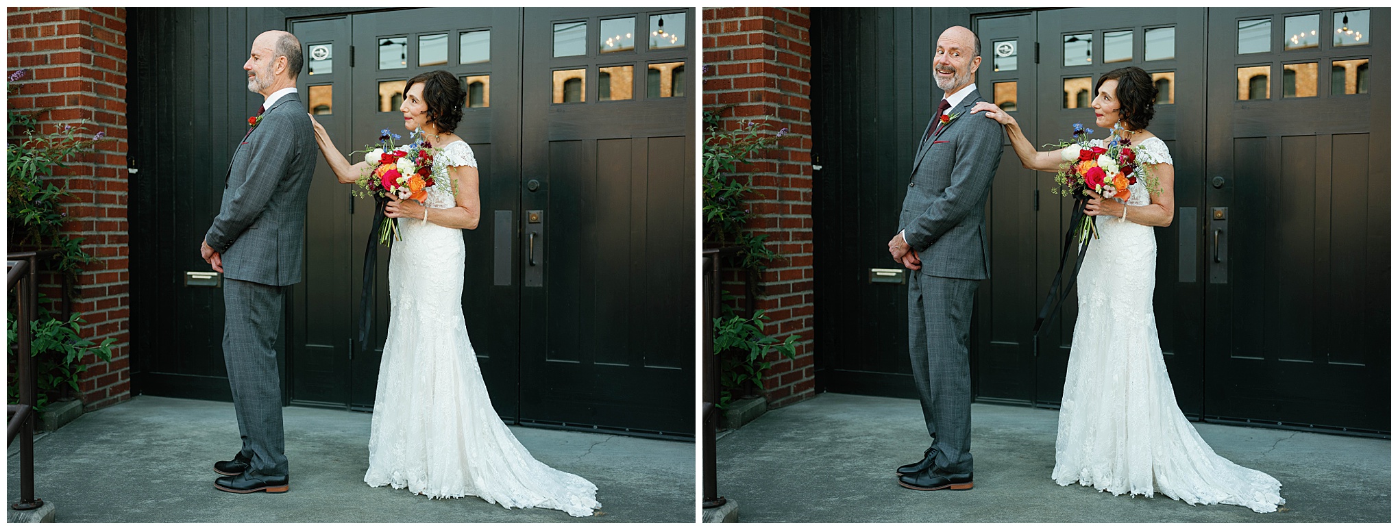 Bride and groom sharing their first look at Georgetown Ballroom.