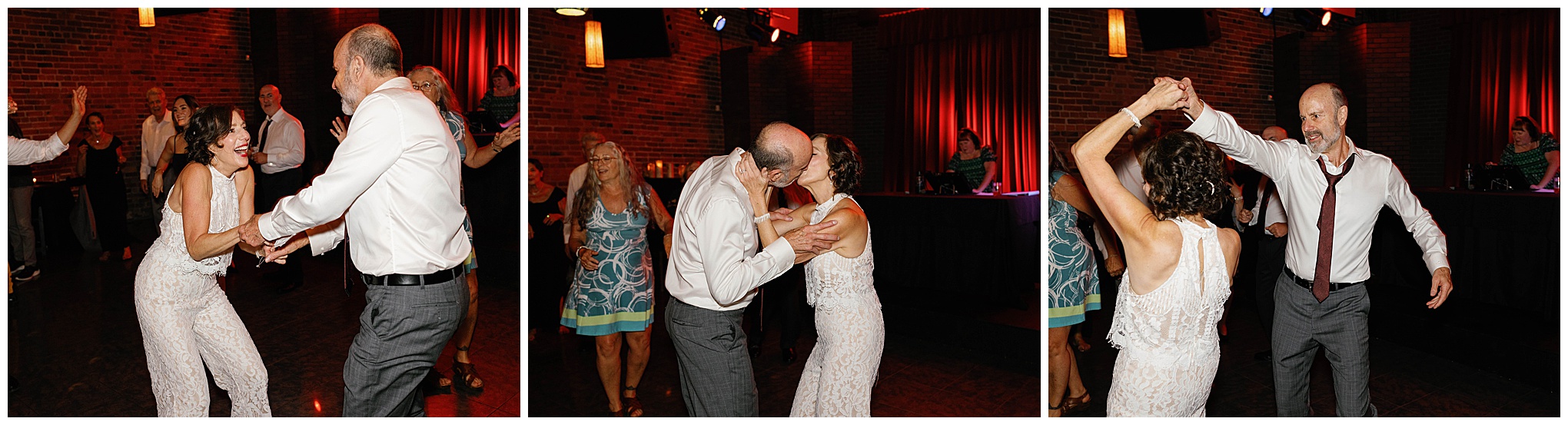 Bride and groom sharing a dance together at their wedding reception.