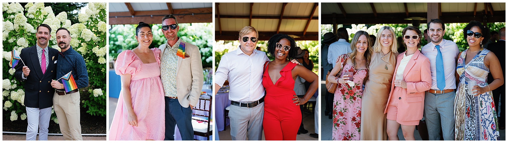 Guests posing with pride flags at the reception.